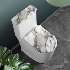 KUIFORTI Marble Toilet Lid Covers and Tank Cover Set 2 Pcs White Decoration for Bathroom Decor Machine Washable Easy to Clean