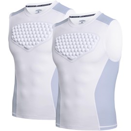 COOLOMG Youth Chest Protector Baseball Padded Shirt Heart Guard Sternum Protection for Softball Football Lacrosse Gray-White M