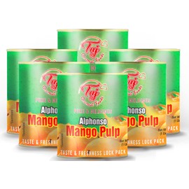TAJ Alphonso Mango Pulp Puree 6-Pack | Great for Lassi Shake | 30-Ounce (850g)