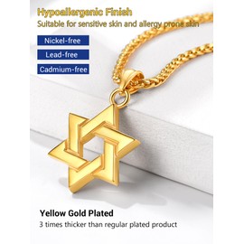 PROSTEEL Star of David Pendant Necklace Men's Stainless Steel / 18 Carat Gold-Plated Viking Mjölnir Amulet Chain Nordic Style Biker Rocker Fashion Jewellery Accessory for Men, Metal, No Gemstone