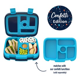 Bentgo® Kids Tray with Transparent Cover - Reusable, BPA-Free, 5-Compartment Meal Prep Container with Built-In Portion Control for Healthy Meals At Home & On the Go (Confetti Edition - Abyss Blue)