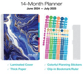 Laminated Essential Monthly & Weekly Fashion Planner 8.5" x 11" AY 2024-2025 (Blue White Marble)