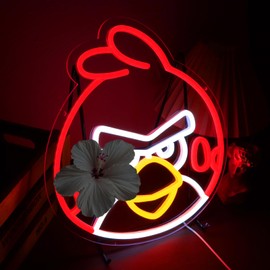ASDGGBL Angry in The Birds Neon Sign Red Bird LED Neon Light for Kids and Adults from Classic Cartoons and Games Dimmable Wall Decor for Valentine's Day Party Wedding Decor