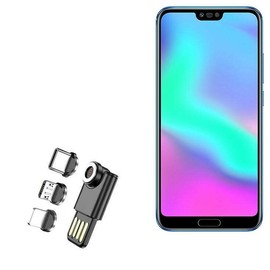 BoxWave Cable Compatible with Honor 10 - MagnetoSync Mini Adapter, Magnet Charging Cable USB Type-C Micro USB - Jet Black