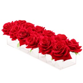 WORHE Flower Vase Clear Acrylic Long Rectangular 15.7 Inches Floral Arrangements Decorative Centerpiece for Wedding Dining Table Vase for Home Decoration (CH450)
