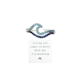 POTIANDEFUGUI Wave Ocean Ring for Women Adjustable High And Low Self Love Rings Blue Birthday Jewelry Gift For Women, Copper, No Gemstone