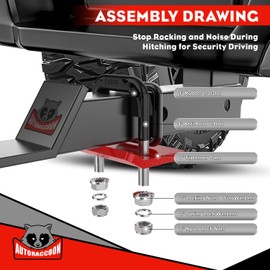 AUTORACCOON Hitch Tightener Anti-Rattle Clamp - Heavy Duty Hitch Stabilizer for 1.25" and 2" Trailer Hitches, Rubber Isolator and Anti-Rust Double Coating Protective