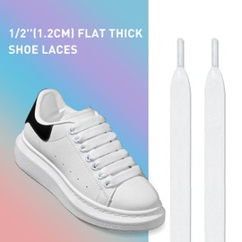 UamGlsob 2 Pairs 1/2''(1.2cm) Flat Thick Shoe Laces for Skate Shoes, Jumbo Fat Wide Shoelaces, Chunky Shoe Strings Replacement Laces for Sneakers (White, 45''/115cm)