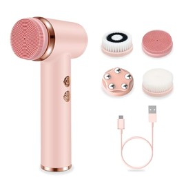 Cepillo de limpieza facial eléctrico con 4 cabezales de cepillo y 5 velocidades, IPX6 impermeable, carga rápida tipo C - para limpieza profunda, exfoliación, minimización de poros y eliminación de