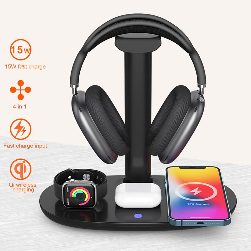 Headphone Stand with Wireless Charger, 15W Fast Charging QI Wireless