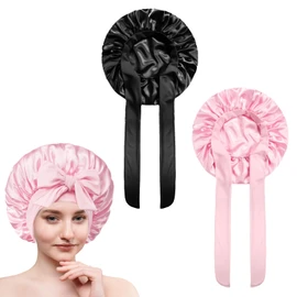 Pack of 2 Satin Sleep Cap, Satin Hair Cap for Women, Hair Cap, Sleep Cap, Hair Protect with Elastic, Adjustable, Hair Care Protection for Curly Long Hair, for Women and Girls, multi-coloured