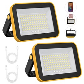 2 Pack Portable LED Work Light with Stand, T-SUNUS Super Bright SMD Flood Lights 5 Modes Battery Rechargeable Job Site Lighting 180° Adjustable For Workshop Construction Garage Car Repairing Camping