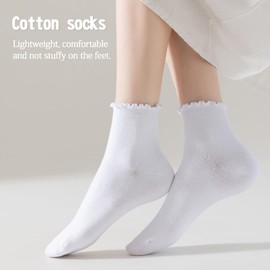 Cute Ruffle Ankle Socks for Women, Cotton Casual Girl Cool Ruffle Socks Soft Breathable Frilly Socks 3-Pack (US, Numeric, 6, 9, Regular, Regular, White (3 Pairs))