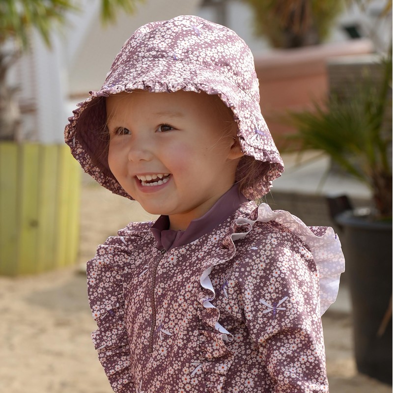 Playshoes Unisex Children's Reversible Sun Hat, Purple flowers, 51