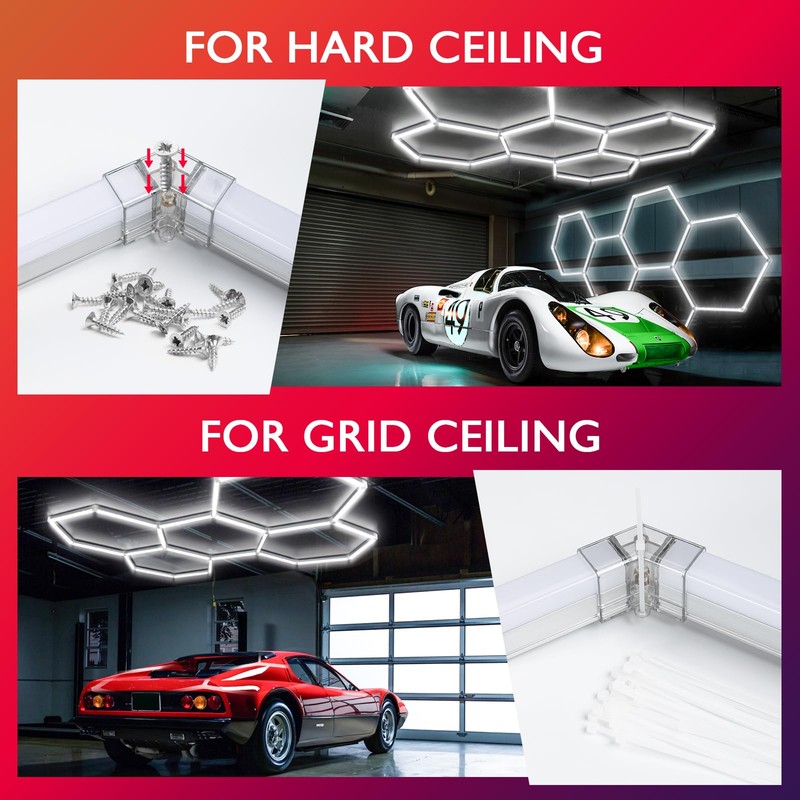 BRILLIHOOD LED Hexagon Garage Lights, 24 Pack Car Garage Light