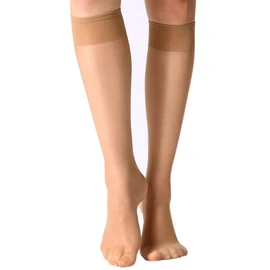 MANZI 12 Pairs Lady's Sheer Knee High Stockings, 12 Pairs Natural