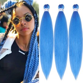 Light Blue Braiding Hair Pre Stretched Synthetic Hair Extensions for Braiding Prestretched Pre Stretched Braiding Hair Knotless Hypoallergenic Long Braiding Hair 26 inch 3 Packs