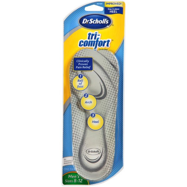 Dr. Scholl's Tri-Comfort Orthotics Inserts, Men's Size 8-12, 1-Pair Packages (Pack of 3)