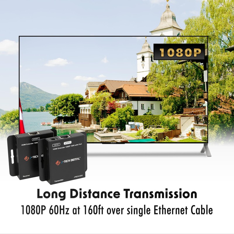 J-Tech Digital HDMI Extender Over Single Ethernet Cat5e/6/7 1080P Up