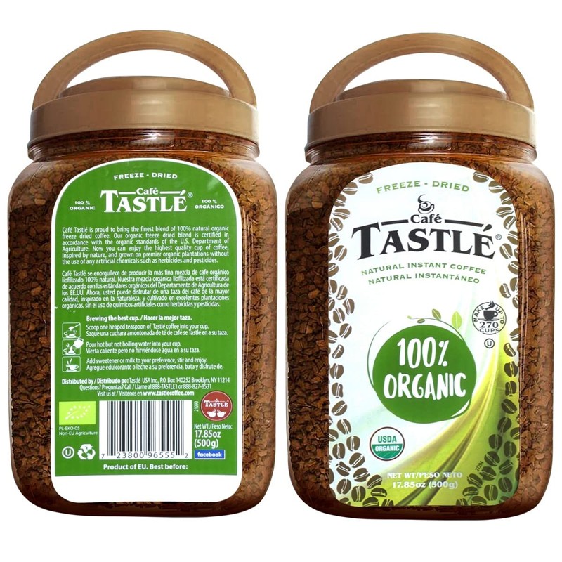 Cafe Tastlé 100% Organic Instant Coffee, 2 jars of 17.85