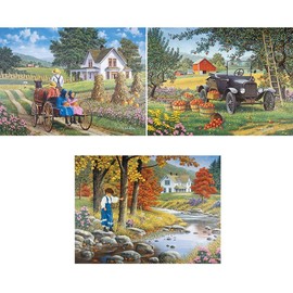Bits and Pieces - Value Set of Three (3) - 300 Piece Large Piece Jigsaw Puzzles for Adults Autumn and Farm Jigsaws by John Sloane - 18” x 24”