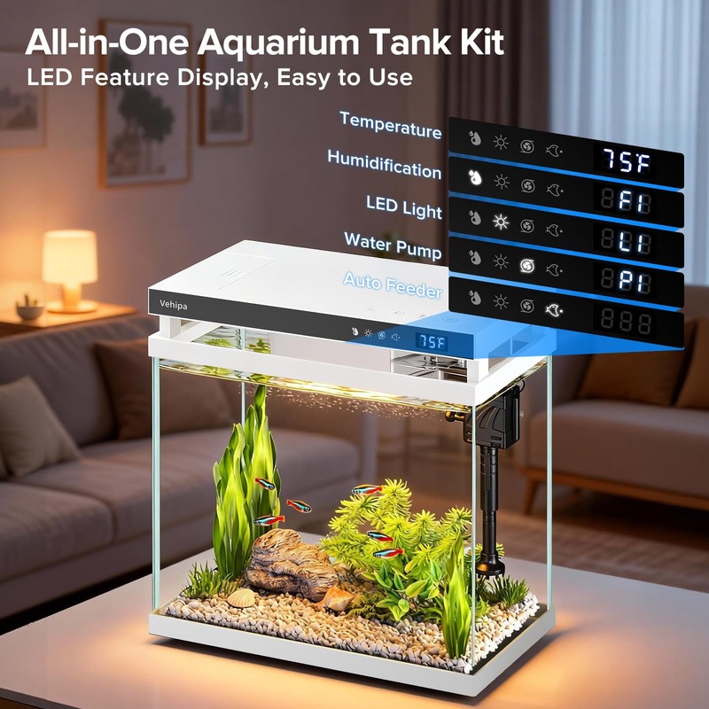 Vehipa Fish Tank Aquarium, 2.2 Gallon Smart Fish Aquarium Kits