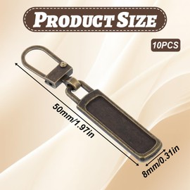 10 Pcs Zipper Pull Replacement Detachable Small Holes Bronze Zipper Tags Cord Pulls Bronze Tiny Zippers Replacement Slider Universal Metal Zippers Slider Handle for Purse Jacket Backpack Luggage