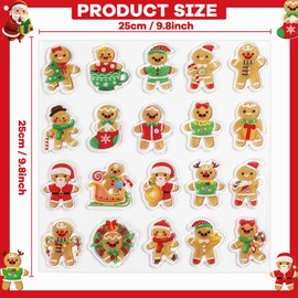 20 PCS Christmas Thick Gel Clings Gingerbread Man Window Decorations Xmas Window Clings Decals Yule Party Decor for Kids Toddlers Home Airplane Festive Season Holiday Party Home Classroom Nursery