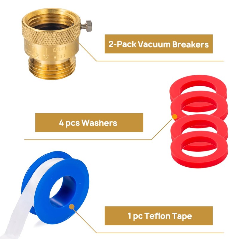Breezliy 2-Pack Brass Vacuum Breaker Set 3/4" Anti-Siphon Hose Bib