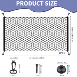 NCCHDZSW Luggage Net Boot Net 110 x 60 cm Boot Net with 4 Hooks Storage Net Elastic Nylon Luggage Net Car for Most Types of Vehicles Boot Car Roof Luggage Net Black