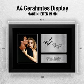 HWC Trading FR A4 Michael Douglas & Sharon Stone Basic Instinct - A4 Framed Gifts Printed, Signed Autograph Picture for Film Memorabilia Fans - A4 Framed