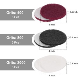 sourcing map 15 Pcs 4 Inch Nylon Hoop Scrubbing Pad 400/800/2000 Grits Scrubber Scouring Pads Hoop and Loop Surface Conditioning Drill Scuffing Disc, Red/Grey/White