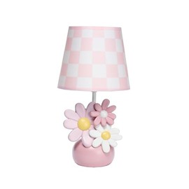 Lambs & Ivy Daisy Dreams Hand-Painted Pink Floral Lamp w/Shade and LED Bulb