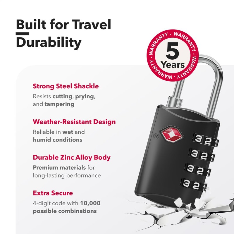 NOVLOCK TSA Approved Luggage Locks – Suitcase Padlock with 4-Digit
