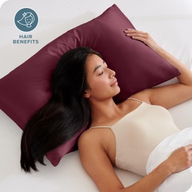 Bare Home Satin Pillowcases for Hair and Skin - 2 Pack Standard (20x26) - Luxury Pillowcases - Envelope Enclosure - Soft and Smooth Satin - Breathable - Similar to Silk (Burgundy, 2 Pack)