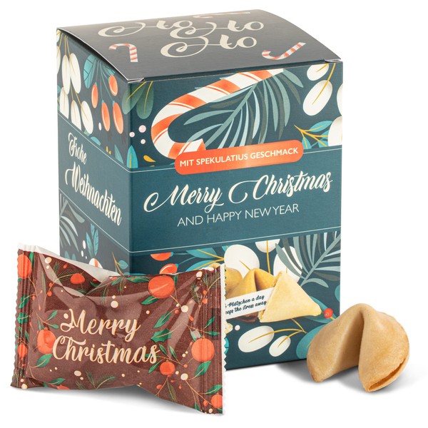 FOOD Crew 10 x Christmas Lucky Biscuits with Speculatius Flavour - Lucky Biscuits - Sweets Christmas - Pastries Individually Packed with German Sayings - Vegan - Made in Germany