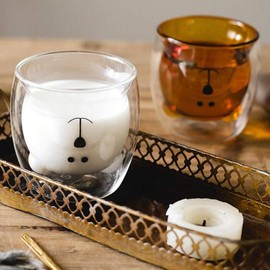 Prismoria 250ml Double Walled Glass Coffee Cups and Mugs, Insulated Latte Glasses Mugs, Cappuccino Latte Macchiato Glasses Cups, Heat Resistant, Double-Layer Glass Coffee Cups (White Bear)