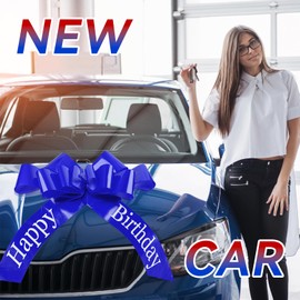 Moosono Happy Birthday Car Bow, Car Bows Giant, Gift Bow, Large,Car Bow with Suction Cup for Bicycle, 18th Birthday Car, Huge Present (23in Blue)