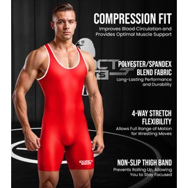 Exxact Sports Plain Men's Wrestling Singlet, High Performance Powerlifting Singlet Wrestling Singlets for Men - (Red, AL)