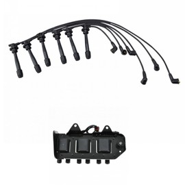 TRQ Ignition Kit Ignition Coil Spark Plugs Wire Set Compatible with 1999-2005 Hyundai Sonata 2001-2005 Kia Optima