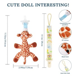 Zooawa Dummy Toy Soother Holder Teddy, Baby Pacifier Holder Dummy Teddy Baby Loveys Soothie Removable Dummy Holder Teddy, Stuffed Animal Dummy Comforter for Infant Kids Boys Girls 3-36 Months,Giraffe