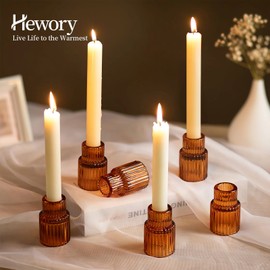 Hewory Glass Taper Candle Holders: 20 PCS Amber Elegant Candle Holder Candlestick Holders Bulk, Ribbed Glass Candle Holder Candle Sticks Holder Decor for Table Centerpiece Fall Thanksgiving Home Decor