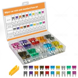 Liamner 80 PCS Car Fuses Assortment Kit, Standard & Mini Fuse (2A/3A/5A/7.5A/10A/15A/20A/25A/30A/35A), Blade Fuses Automotive for Car, RV, Truck, Marine, Motorcycle