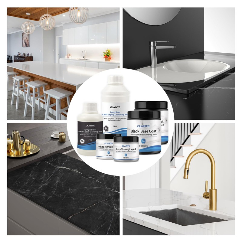GLAINTE Black Marble Countertop Paint Kit Epoxy Countertop Refinishing Paint