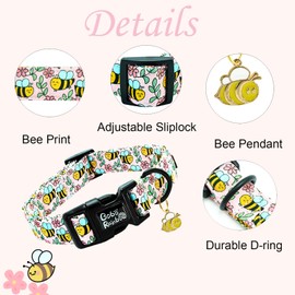 Bobo Rainbow Dog Collar, Bee Dog Collar Adjustable Cute Pet Collar Soft Collar Comfortable Dog Collar Spring Puppy Collar Pink Flower Dog Collar Cotton Dog Collar Cute Necklace Gift for Small Dogs
