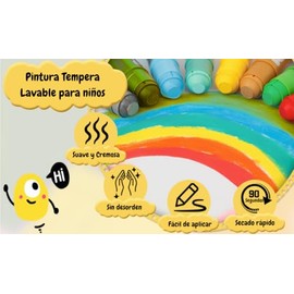 Crayones Témpera Lavables para Niños – 12 Colores Intensos – Pintura Sólida sin Ensuciar – No Tóxicos, Secado Rápido y Fácil de Usar