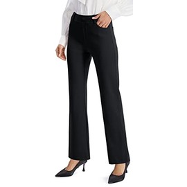AFITNE Women's Yoga Dress Pants Strechy Straight Leg/Bootcut Work Pants Business Office Casual Slacks with Pockets Black - L