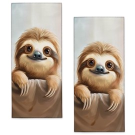 Cute Sloth Hand Towels, 2 Pack Microfiber Adorable Animal Towel Set for Kitchen Bath Spa Sport Gym Yoga, 14.5"×28", Absorbent Decoration Handtowels, Gifts for Women Girls Nature Lovers