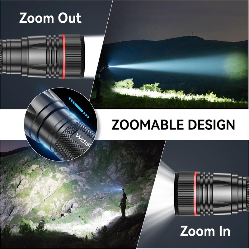 WdtPro Rechargeable Flashlights High Lumens, 2 Pack 10H Long Lasting
