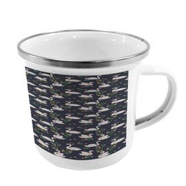 Ambesonne Swan Metal Camping Cup, Pond Lilies and Cattails Growth with White Waterfowls on The Dark Blue Lake Artwork, Stainless Steel Mug for Indoor and Outdoor Activities, Multicolor
